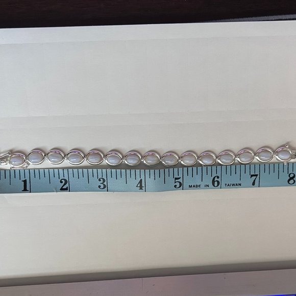 FAS 925 Silver White Agate Stone Cabochon Bracelet - Picture 7 of 11